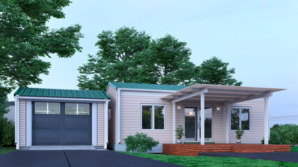Fototapeta na wymiar Exterior of modern living house. 3d illustration