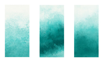 Set of vertical abstract watercolor gradient backgrounds.  
Teal  color screen wallpaper template. 