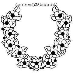 Necklace. Women's jewelry on the neck. Linear graphic contour on a white background.