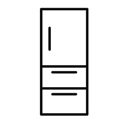 シンプルな冷蔵庫の白黒細線アイコン/白背景