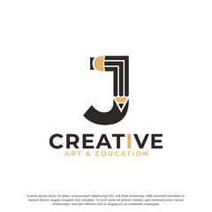Initial Letter J with Pencil Logo Design Icon Template Element