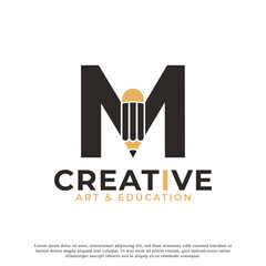 Initial Letter M with Pencil Logo Design Icon Template Element