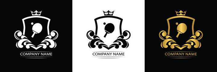 Tennis  logo Ping pong template luxury royal vector company  decorative emblem with crown   - obrazy, fototapety, plakaty
