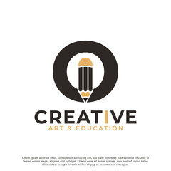Initial Letter O with Pencil Logo Design Icon Template Element