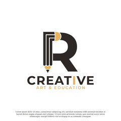 Initial Letter R with Pencil Logo Design Icon Template Element