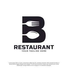 Restaurant Logo. Initial Letter B with Spoon Fork for Restaurant Logo Icon Design Template