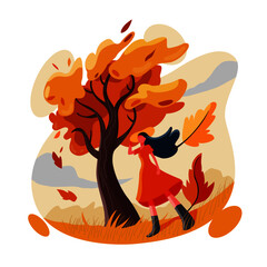 young girl enjoying autum 