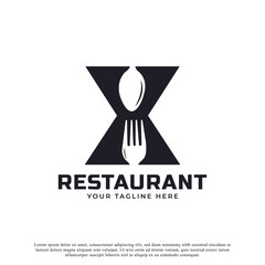 Restaurant Logo. Initial Letter X with Spoon Fork for Restaurant Logo Icon Design Template