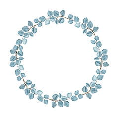 Watercolor wreath of eucalyptus branches. Isolated clipart element on white background