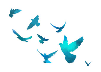 A flock of blue birds. Vector illustration