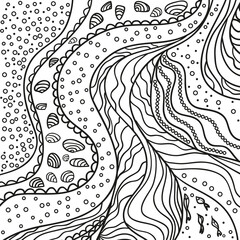 Square sea background with lines and waves. Universal texture. Nautical pattern. Line art creation. Decorative style. Zentangle. Coloring book. Design for spiritual relaxation for adults