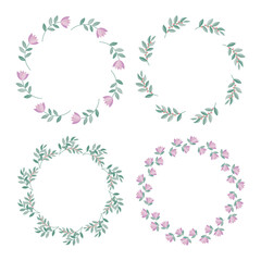 Set of botanical frames made of flowers and leaves, isolated vector illustration