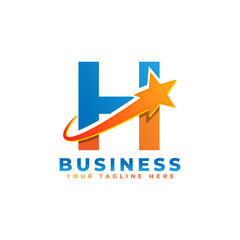 Letter H with Star Swoosh Logo Design. Suitable for Start up, Logistic, Business Logo Template