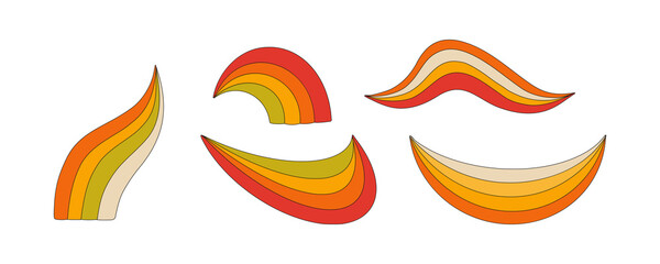 A set of abstract linear shapes. Curved rainbows. Vector illustration isolated on a white background