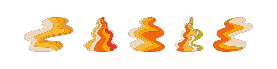 A set of abstract wavy shapes. Retro waves in the style of the 70s. Vector illustration isolated on a white background