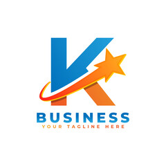 Letter K with Star Swoosh Logo Design. Suitable for Start up, Logistic, Business Logo Template