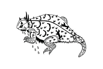 A toad-like lizard that shoots blood from its eyes. Vector stock illustration eps10. Hand drawing, isolate on a white background, outline. 