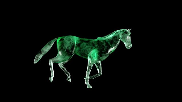 Green jade horse running, seamless loop, Alpha Channel