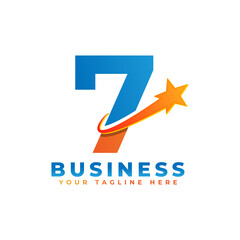 Number 7 with Star Swoosh Logo Design. Suitable for Start up, Logistic, Business Logo Template