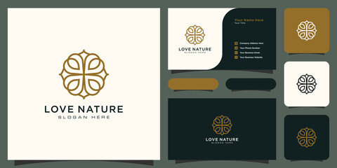Flower mono line luxury logo with business card design