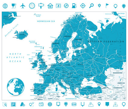 Europe Road Map and Navigation Icons