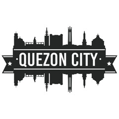 Obraz premium Quezon City Philippines Skyline. Banner Vector Design Silhouette Art. Cityscape Travel Monuments.
