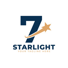 Number 7 with Star Swoosh Logo Design. Suitable for Start up, Logistic, Business Logo Template