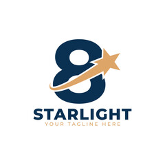 Number 8 with Star Swoosh Logo Design. Suitable for Start up, Logistic, Business Logo Template