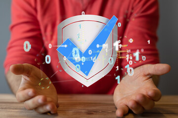 Security Shield concept, data protection. Shield with dots and lines connectio