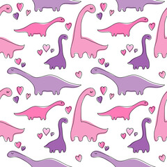 vector child pattern pink violet dinosaur  on white design for textile paper cloth cute monster funny cartoon character seamless repeat 