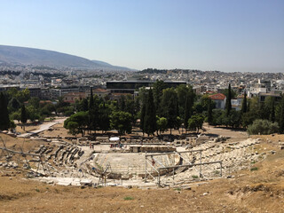 The Theatre of Dionysus is an ancient Greek theatre in Athens. It is built on the south slope of the Acropolis hill, originally part of the sanctuary of Dionysus Eleuthereus.