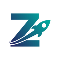 Letter Z with Rocket Up and Swoosh Logo Design. Creative Letter Mark Suitable for Company Brand Identity, Travel, Start up, Logistic, Business Logo Template