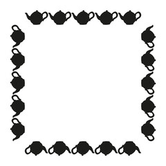 Square frame with black teapot on a white background. Vector silhouette image
