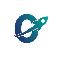 Number 0 with Rocket Up and Swoosh Logo Design. Creative Letter Mark Suitable for Company Brand Identity, Travel, Start up, Logistic, Business Logo Template