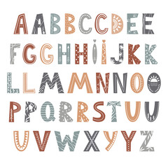 Abstract alphabet in Scandinavian style. Several letters variants to make better choice. Kids font for home decor, wall art, quotes poster, cards and kids fashion prints. Vector Illustration. © Toltemara