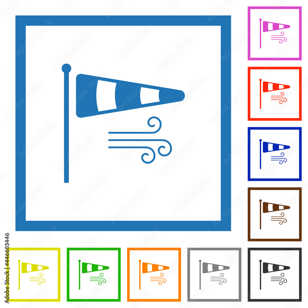 Poster windsock indicator with wind solid flat framed icons