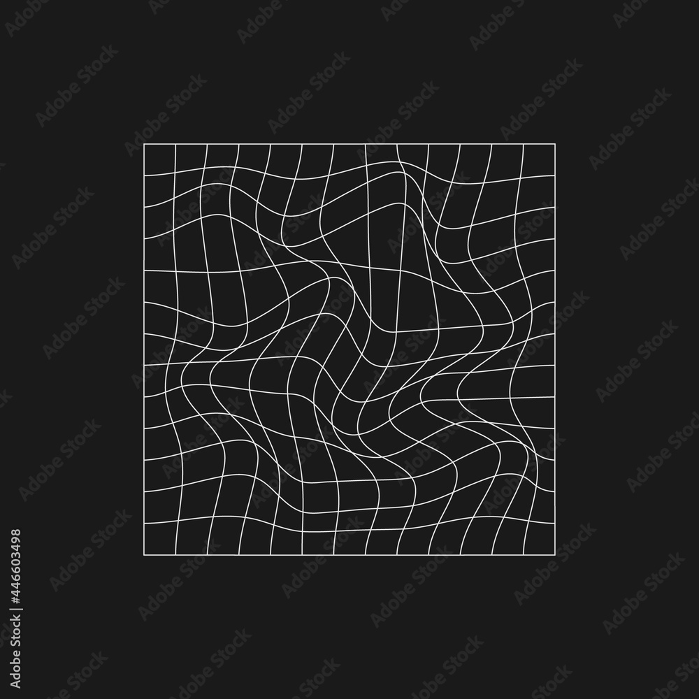 Poster retrofuturistic rectangle grid with liquid distortion. cyber design element. cyberpunk distorted gri