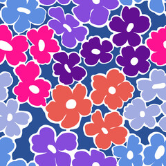 Seamless pattern with abstract minimalistic flowers