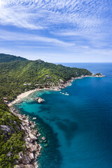 Fototapeta na wymiar Tanote Bay, Koh Tao,Thailand with coral reef with sandy beach deep blue sea no people with copy space