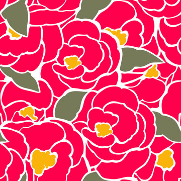 Seamless pattern with abstract minimalistic flowers. red camellia