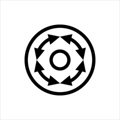 An icon with multidirectional arrows in a circle on a white background.