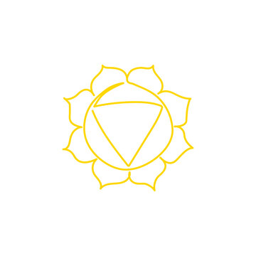 Yellow Chakra Manipura drawn with one line. Linear yoga symbol. Energy sign balance. Buddhism, Hinduism, Reiki, Spiritual growth. Esoterics. Vector linear illustration.