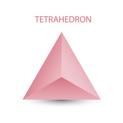 Vector pink tetrahedron with gradients for game, icon, package design, logo, mobile, ui, web. One of regular polyhedra isolated on white background. Minimalist style. Platonic solid.