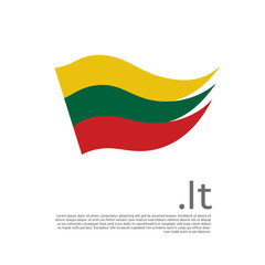 Lithuania flag. Stripes colors of the lithuanian flag on a white background. Vector design national poster with .lt domain, place for text. Brush strokes. State patriotic banner of lithuania, cover