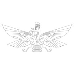 vector monochrome icon with ancient  sumerian symbol Faravahar for your project