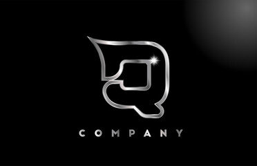 Q grey metallic alphabet letter logo for business template. Professional metal icon design for identity and lettering