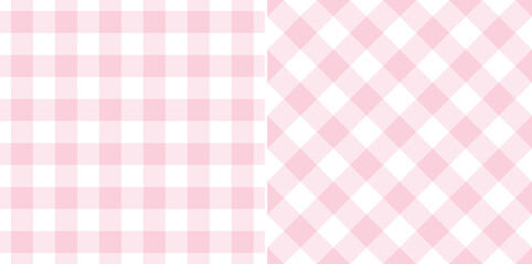 Vichy check pattern in pastel pink and white. Vector design for spring summer tablecloth, oilcloth, picnic blanket, dress, skirt, trousers, gift paper, other modern fashion fabric print. Flat texture.