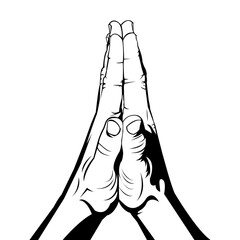 Cupping hands simple black and white illustration on white background