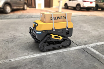Naklejka na ściany i meble Autonomous delivery robot, Business transportation concept.
