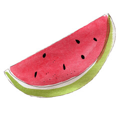 Watercolor illustration of a slice of ripe watermelon